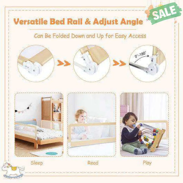 59 Inch Folding Breathable Baby Bed Rail Guard with Safety Strap-Blue Blue Bed Rails