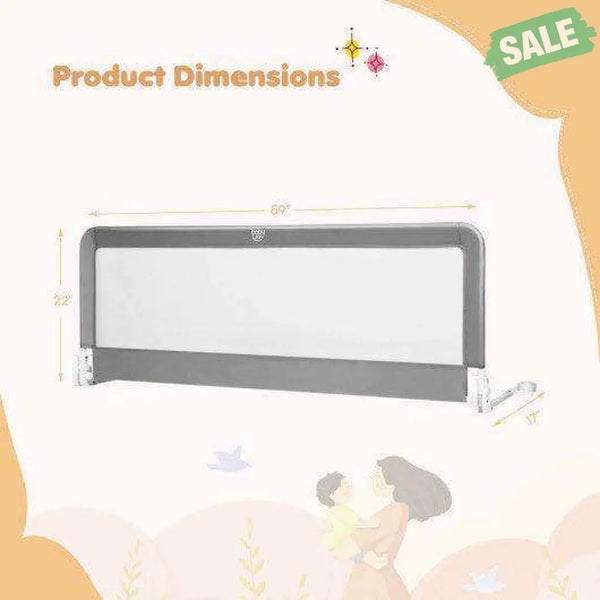 59 Inch Folding Breathable Baby Bed Rail Guard with Safety Strap-Blue Blue Bed Rails