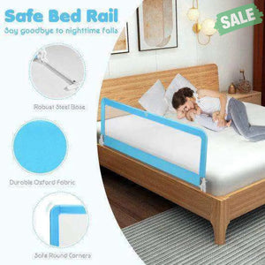 59 Inch Folding Breathable Baby Bed Rail Guard with Safety Strap-Blue Blue Bed Rails