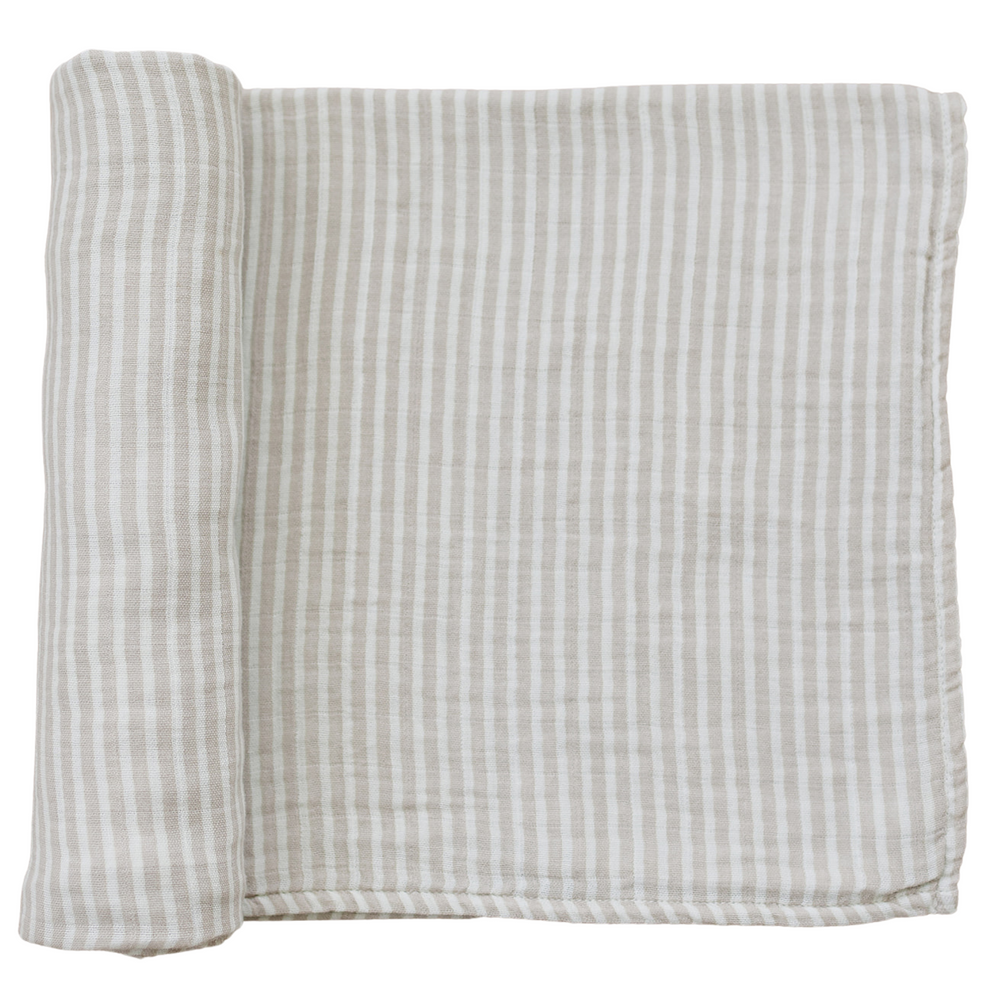 Taupe Stripe Muslin Swaddle Blanket