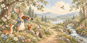 Watercolor Rabbit Violin Wall Mural, image 3