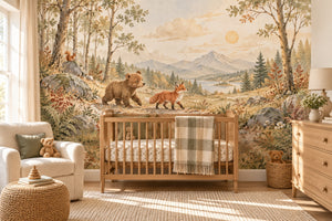 Watercolor Bear and Fox Walk Wall Mural, image 1