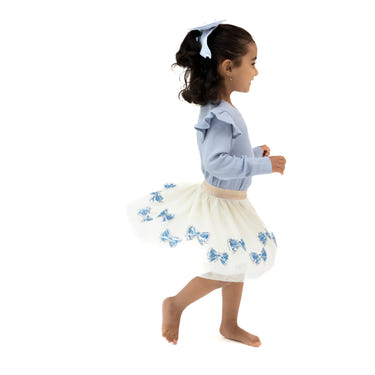 Romi Floral Blue Bow Tutu Skirt for babies - adorable and stylish children's clothing.