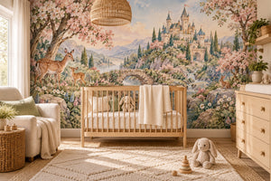 Watercolor Woodland Castle Fairy Tale Wall Mural, image 1
