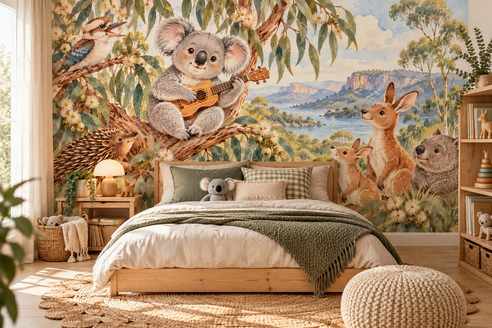Watercolor Koala Ukulele Wall Mural, image 1