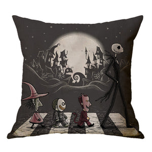 Linen Skull Halloween Pillow Cover