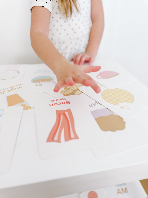 Colorful breakfast flashcards for babies, enhancing early learning and sensory play. Angle 19 view.