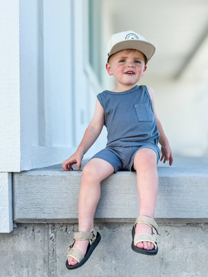 Ribbed Bamboo Tank Set - Steel Blue