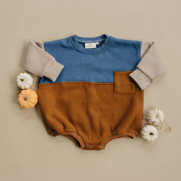 Color Block Sweatshirt Romper by Salt and Pine x LJC for babies, featuring a stylish design and comfortable fit.