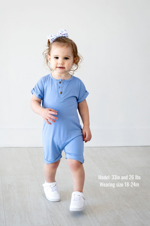 Henley Short Sleeve Romper - Chambray Blue