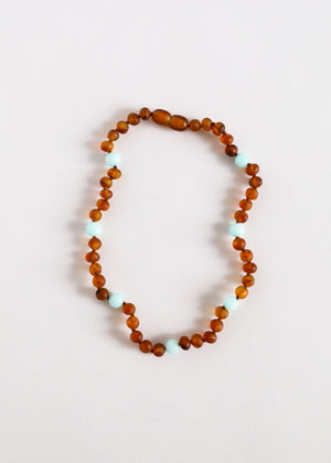 Raw Cognac Baltic Sea Amber + Amazonite Halo || Kids Set
