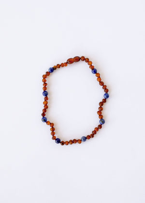 Raw Cognac Baltic Amber + Lapis Lazuli || Halo Necklace || Kids Set