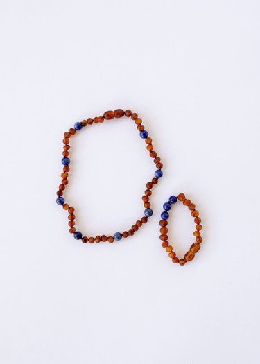 Raw Cognac Baltic Amber + Lapis Lazuli || Halo Necklace || Kids Set