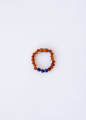 Raw Cognac Baltic Amber + Lapis Lazuli || Halo Necklace || Kids Set