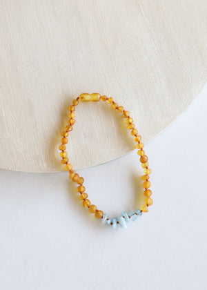 Raw Honey Baltic Amber + Aquamarine || Necklace