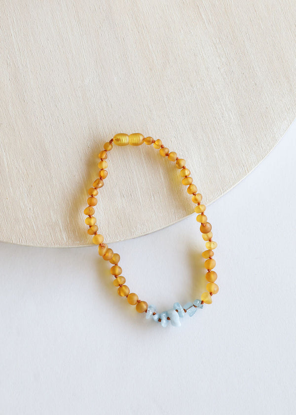 Raw Honey Baltic Amber + Aquamarine || Necklace