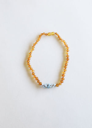Raw Honey Baltic Amber + Aquamarine || Necklace