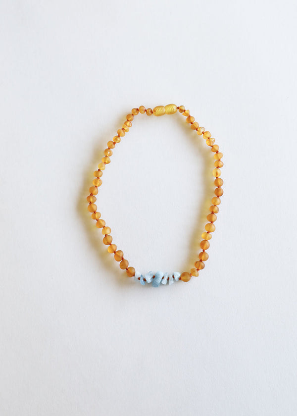Raw Honey Baltic Amber + Aquamarine || Necklace