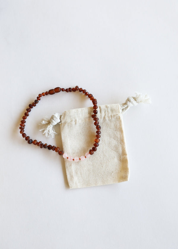 Raw Cognac Baltic Amber + Rose Quartz || Kids Set ||