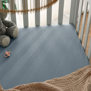 Muslin Fitted Crib Sheets, 2 Pack in Pacific Blue and Heather