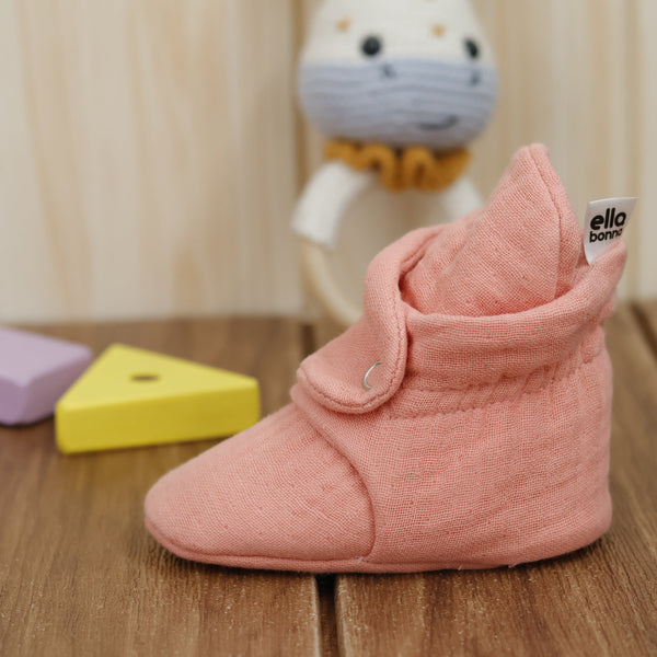 Muslin Stay On Baby Booties Dustyrose
