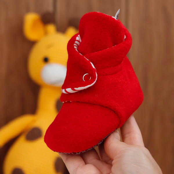 Anti-Slip Sole, Fleece Baby Booties, Newborn Home Booties, Sweat Proof Organic Cotton Lining, Red