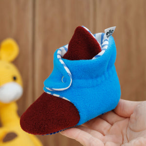 Anti-Slip Sole, Fleece Baby Booties, Newborn Home Booties, Sweat Proof Organic Cotton Lining, Burgundy Blue
