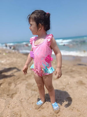 Non-Slip Sole, Unisex Baby, Children's Sea Shoes, Pool Booties, Blue Flower