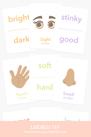 5 Senses Flashcards for babies, featuring colorful images to enhance sensory development and learning through play.