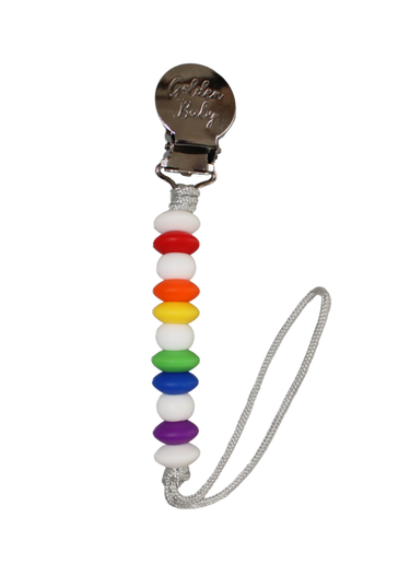 Rainbow Jeanie Clip pacifier clip for babies, stylish and functional accessory to keep pacifiers within reach.