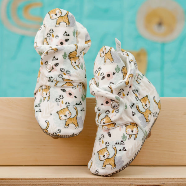 Organic Cotton Baby Booties, Non-Slip Sole, Cotton Newborn Booties Home Nursery Shoes, Cats