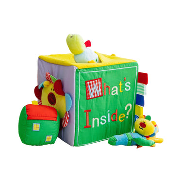 Colorful sensory baby toys in a Baby Surprise Box, perfect for stimulating infant play and exploration.