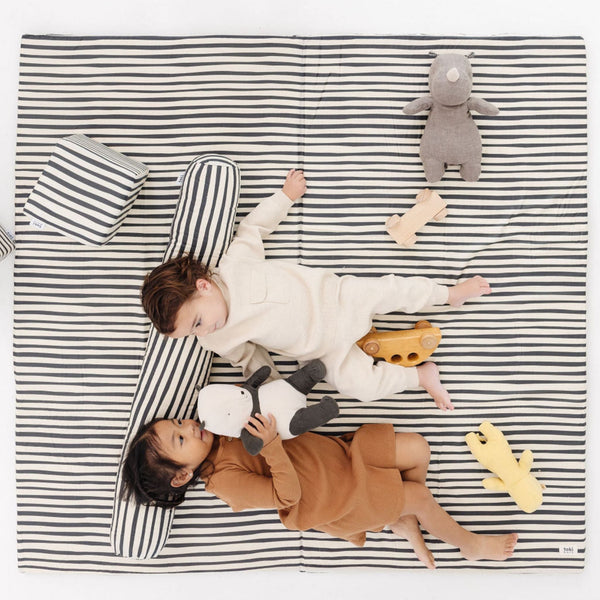 Bold Stripe Organic Cotton Mat for babies, perfect for playtime and safe lounging, shown from angle 8.
