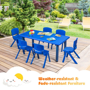 Colorful 6-pack stackable plastic chairs for kids, perfect for classrooms and playrooms.