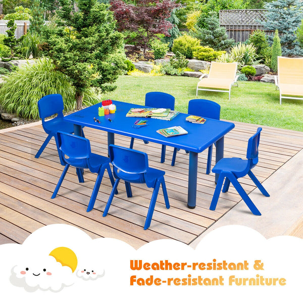 Colorful 6-pack stackable plastic chairs for kids, perfect for classrooms and playrooms.