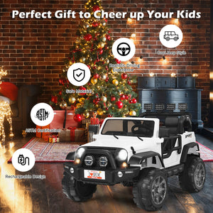 12V 2-seater ride-on car truck with remote control and storage, perfect for outdoor fun and adventure for kids.