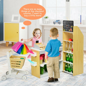 Kids Grocery Store Playset Wooden Pretend Play Supermarket with Shopping Cart