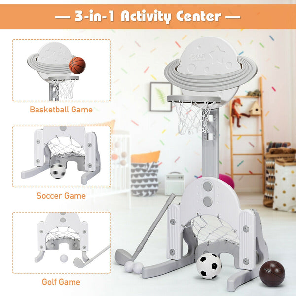 3 in 1 Height Adjustable Kids Basketball Hoop Set with Balls