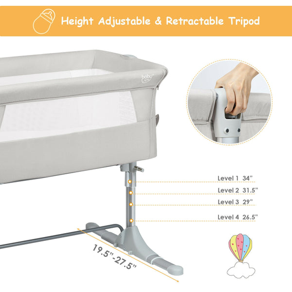 Portable baby bed side sleeper bassinet crib with carrying bag, perfect for travel and cozy sleep.