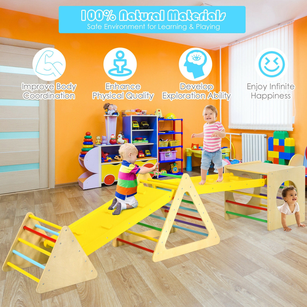 5 in 1 Kids Triangle Climber Play Gym Set with 2 Ramps for Toddlers & Kids