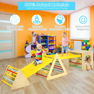 5 in 1 Kids Triangle Climber Play Gym Set with 2 Ramps for Toddlers & Kids