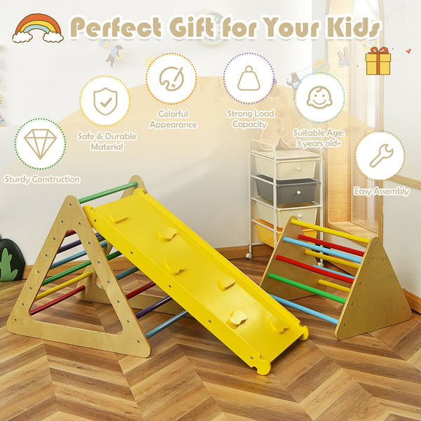 3 in 1 Wooden Set of 2 Triangle Climber with Ramp for Slid for Toddlers & Kids