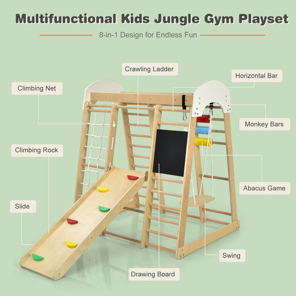 Indoor Playground Climbing Gym Wooden 8-in-1 Climber Playset for Children