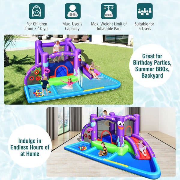 Inflatable Water Slide Castle without Blower - Heavy-Duty for Kids with Blower