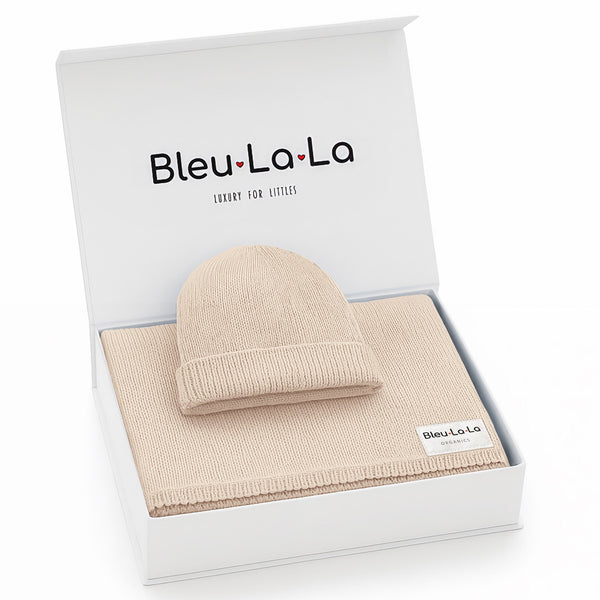 Luxe Collection 100% Organic Cotton Luxury Knit Baby Blanket + Hat Set with Gift Box