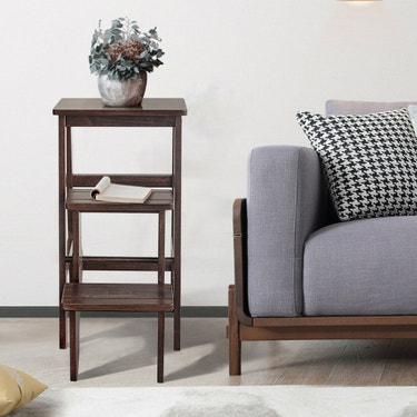 3 Tier Step Stool 3 in 1 Folding Ladder Bench-Brown