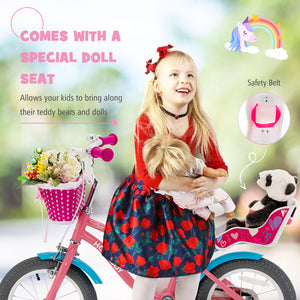 Kids Bicycle with Training Wheels and Basket for Boys and Girls Age 3-9 Years