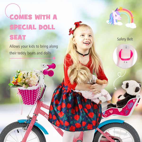 Kids Bicycle with Training Wheels and Basket for Boys and Girls Age 3-9 Years