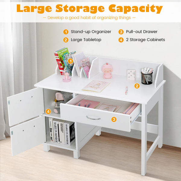 Kids wooden writing furniture set with drawer and storage cabinet, perfect for creative play and organization.