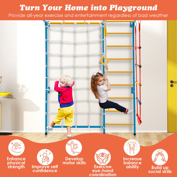 7 In 1 Kids Indoor Gym Playground Swedish Wall Ladder for Solid Wall-Yellow
